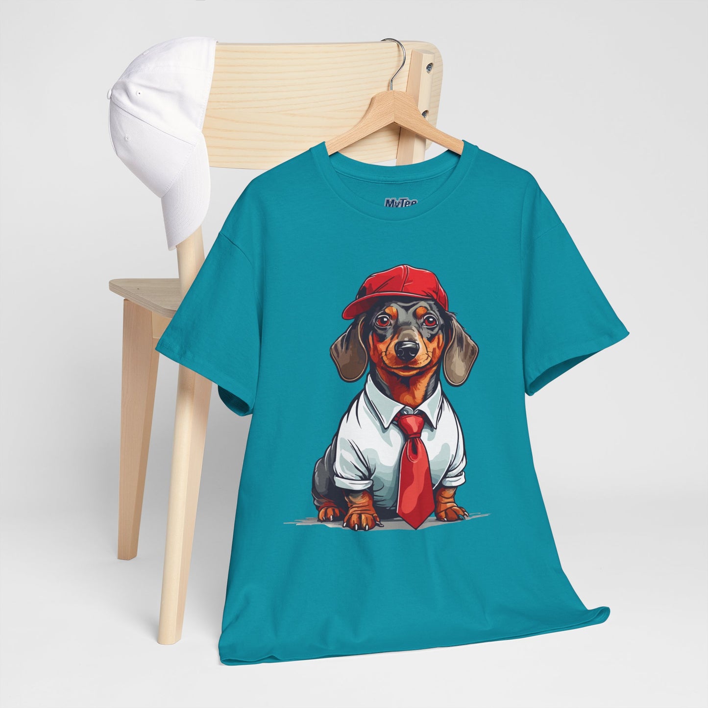 Dachshund Boss Unisex T-Shirt – Cool Pup in Cap & Tie