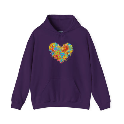 Colorful Heart Graphic Cozy Hoodie | Comfortable Winter Apparel