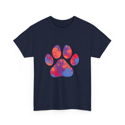 Vibrant Dog Paw Print Cotton T-Shirt
