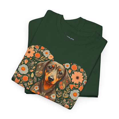 Dachshund Love Unisex T-Shirt – Adorable Floral Heart Dog Tee