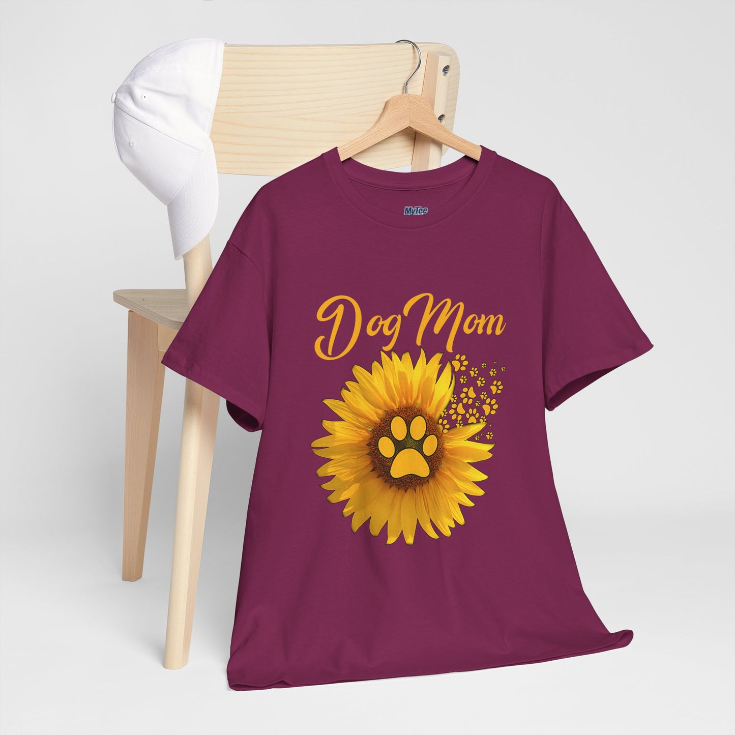 Dog Mom Sunflower Paw Cotton T-Shirt
