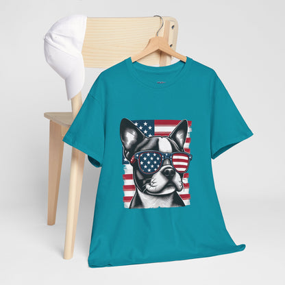 Patriotic Boston Terrier with Sunglasses Unisex T-Shirt