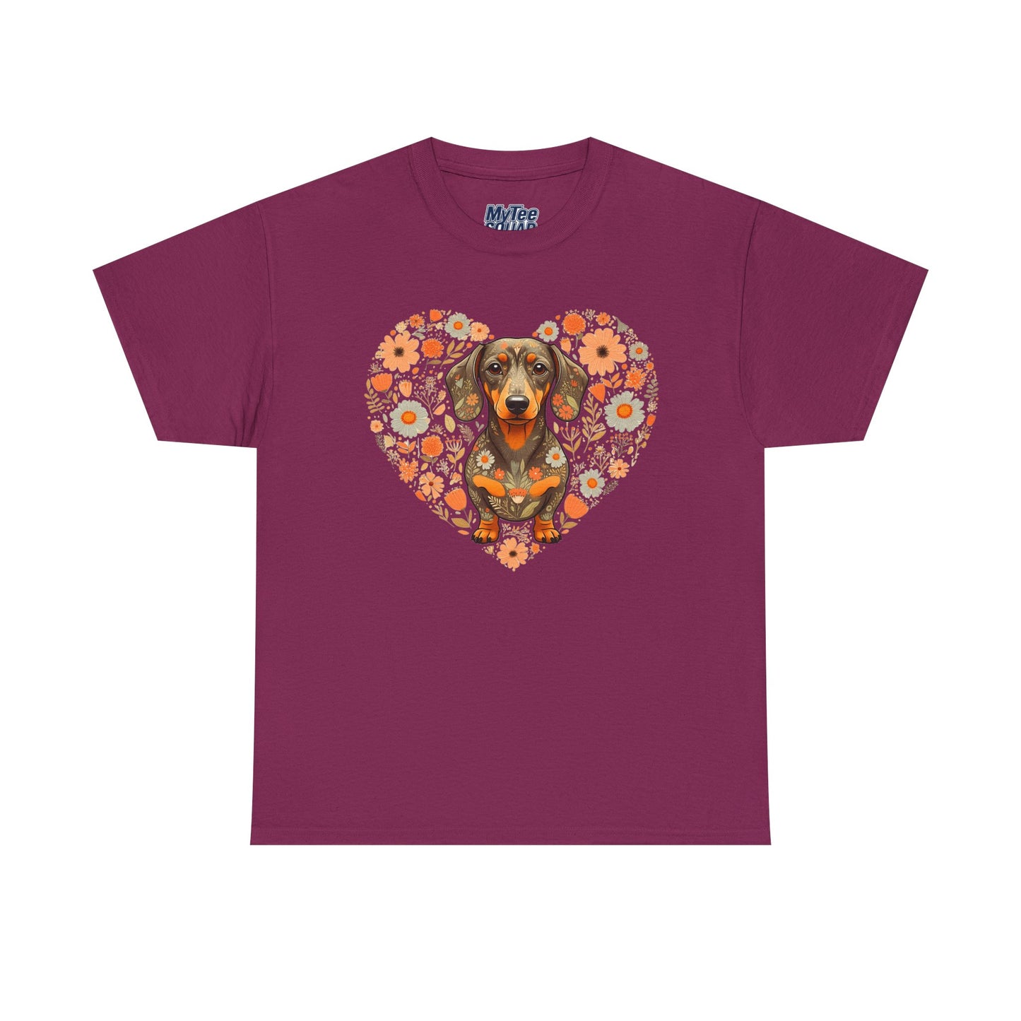 Dachshund Love Unisex T-Shirt – Adorable Floral Heart Dog Tee