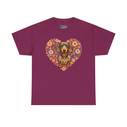 Dachshund Love Unisex T-Shirt – Adorable Floral Heart Dog Tee