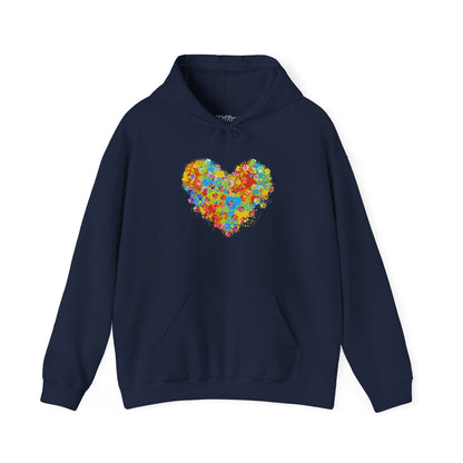 Colorful Heart Graphic Cozy Hoodie | Comfortable Winter Apparel