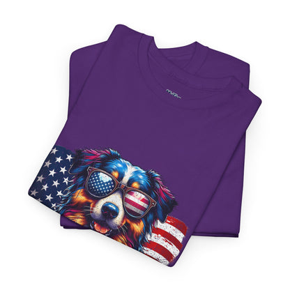 Patriotic Australian Shepherd With Sunglasses Unisex T-Shirt
