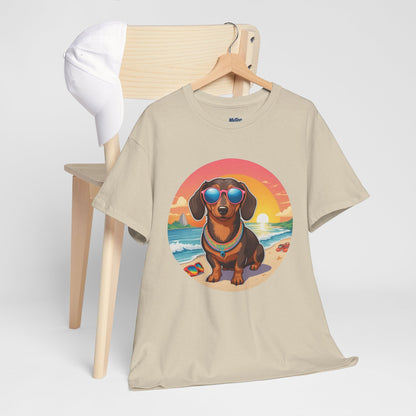Dachshund Summer Style T-Shirt – Sunglasses & Sand Pup Design