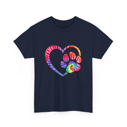Paw Heart Rainbow Tie-Dye Dog Lover Cotton T-Shirt