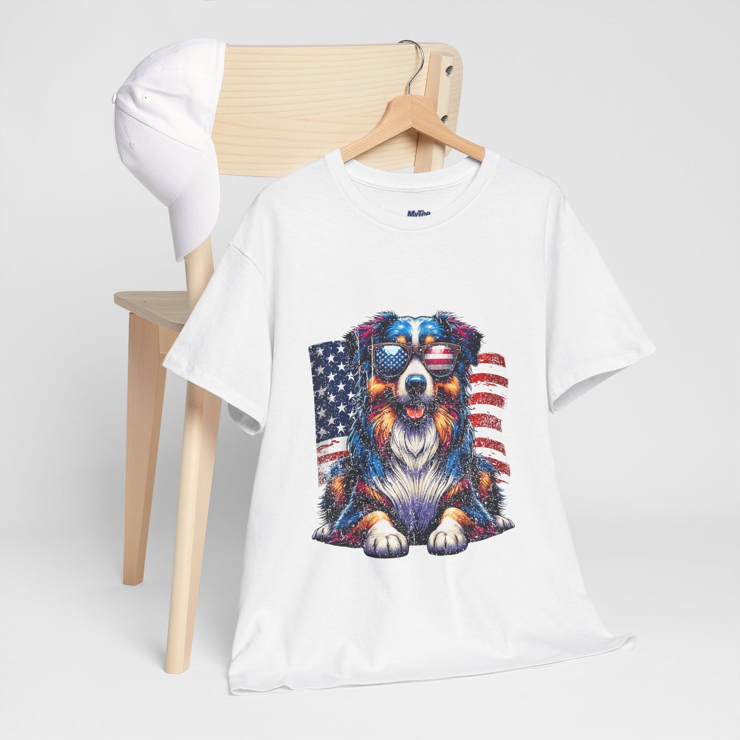Patriotic Australian Shepherd With Sunglasses Unisex T-Shirt