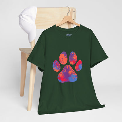 Vibrant Dog Paw Print Cotton T-Shirt