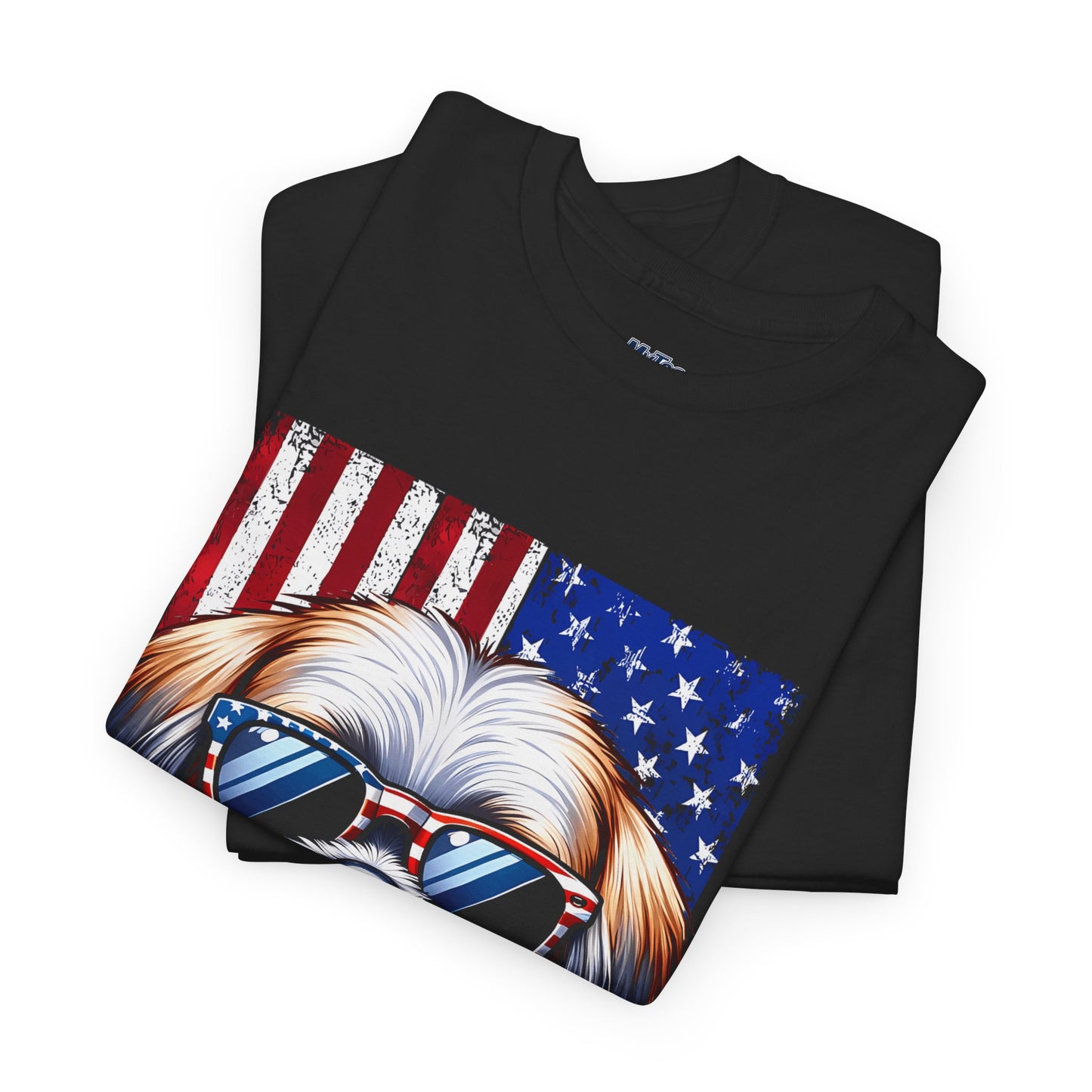 Patriotic Shih Tzu Wearing American Flag and Sunglasses Unisex T-shirt