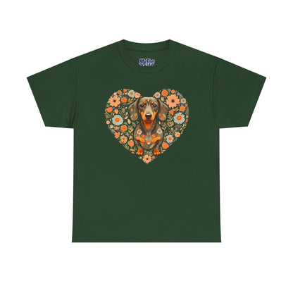 Dachshund Love Unisex T-Shirt – Adorable Floral Heart Dog Tee
