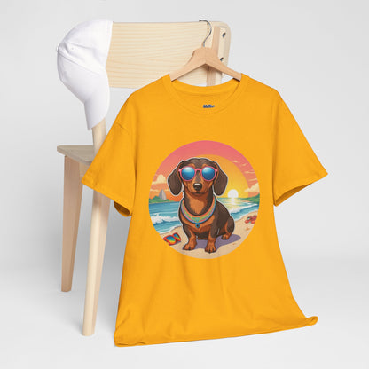 Dachshund Summer Style T-Shirt – Sunglasses & Sand Pup Design