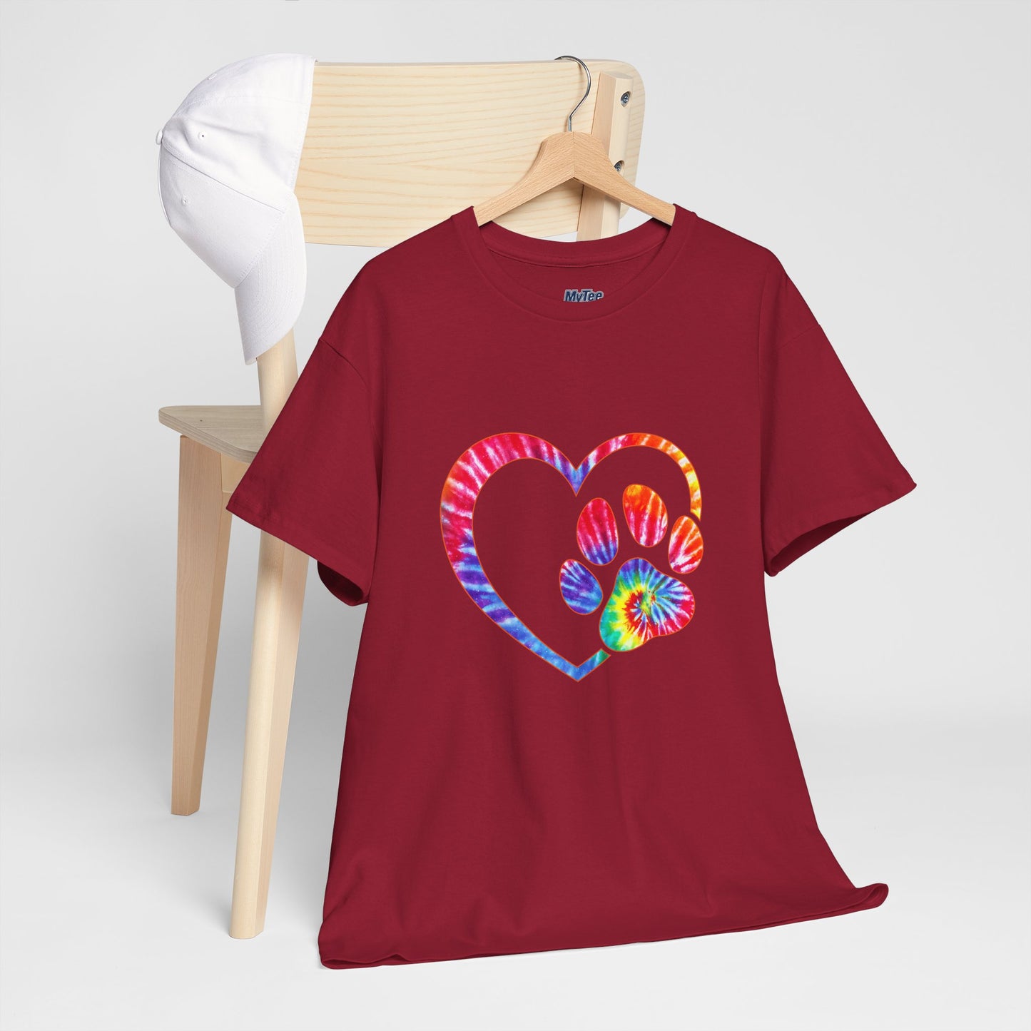 Paw Heart Rainbow Tie-Dye Dog Lover Cotton T-Shirt