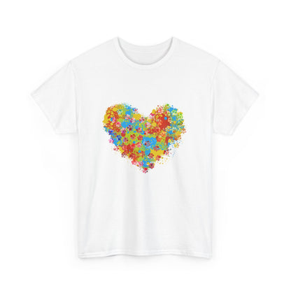 Colorful Paw Print Heart Cotton T-Shirt - Perfect for Dog Lovers