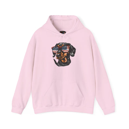 Patriotic Dachshund Dog Unisex Hoodie With Sunglasses