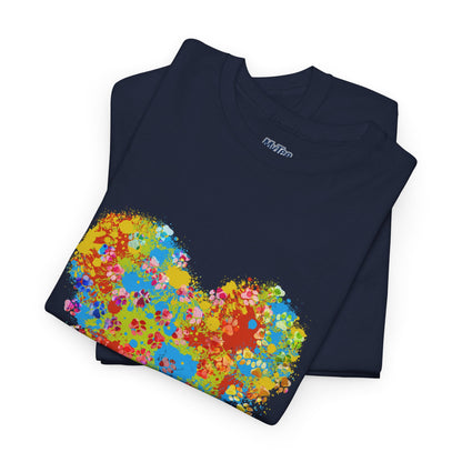 Colorful Paw Print Heart Cotton T-Shirt - Perfect for Dog Lovers