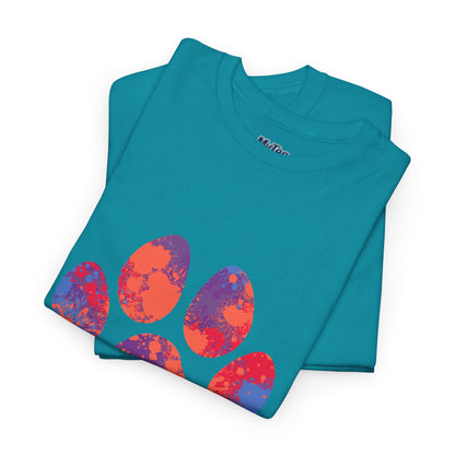 Vibrant Dog Paw Print Cotton T-Shirt