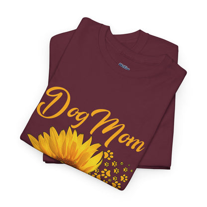 Dog Mom Sunflower Paw Cotton T-Shirt