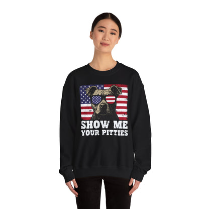 Show Me Your Pitties Patriotic Pitbull Sweatshirt – Funny USA Dog Lover Pullover