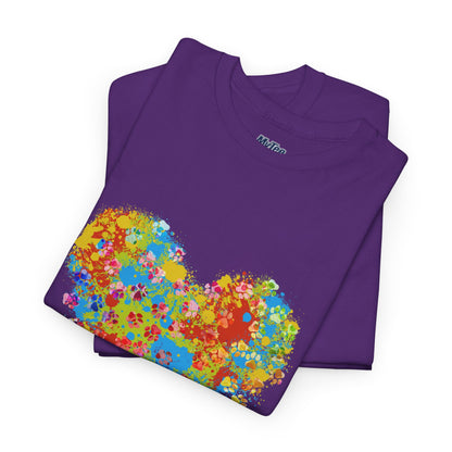 Colorful Paw Print Heart Cotton T-Shirt - Perfect for Dog Lovers