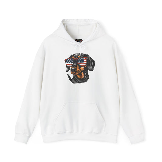 Patriotic Dachshund Dog Unisex Hoodie With Sunglasses