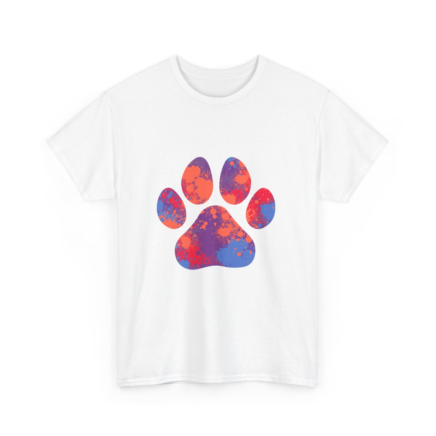 Vibrant Dog Paw Print Cotton T-Shirt