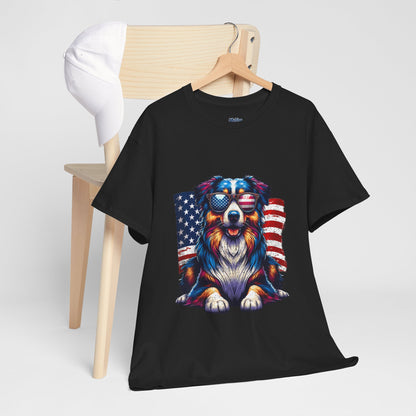 Patriotic Australian Shepherd With Sunglasses Unisex T-Shirt