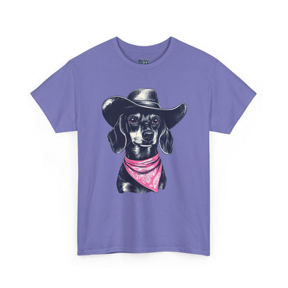 Dachshund Cowgirl Vibes T-Shirt – Pink Bandana Pup Shirt