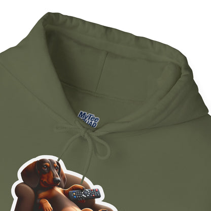 Dachshund TV Boss Unisex Hoodie– Funny Wiener Dog Relax Tee