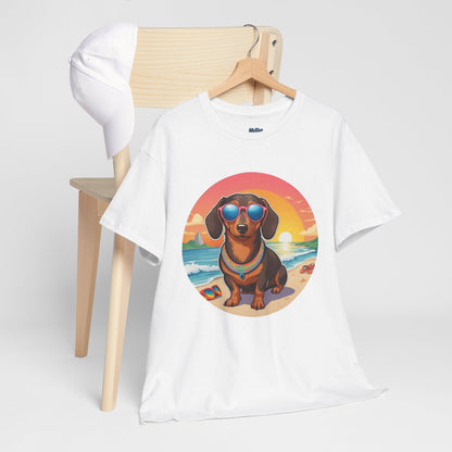Dachshund Summer Style T-Shirt – Sunglasses & Sand Pup Design