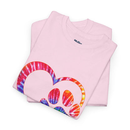 Paw Heart Rainbow Tie-Dye Dog Lover Cotton T-Shirt