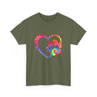 Paw Heart Rainbow Tie-Dye Dog Lover Cotton T-Shirt