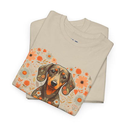 Dachshund Love Unisex T-Shirt – Adorable Floral Heart Dog Tee