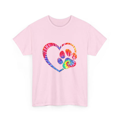 Paw Heart Rainbow Tie-Dye Dog Lover Cotton T-Shirt