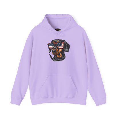 Patriotic Dachshund Dog Unisex Hoodie With Sunglasses