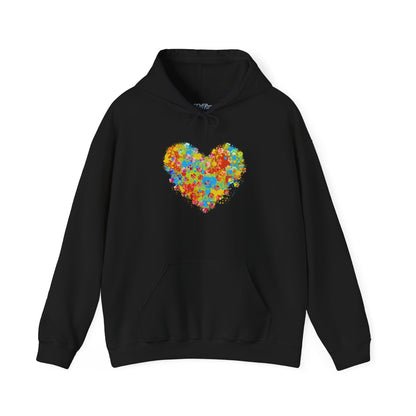 Colorful Heart Graphic Cozy Hoodie | Comfortable Winter Apparel