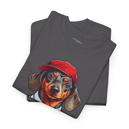 Dachshund Boss Unisex T-Shirt – Cool Pup in Cap & Tie