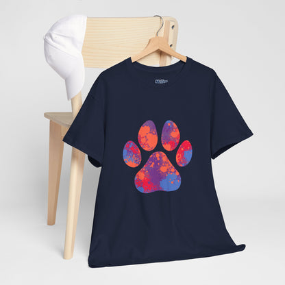 Vibrant Dog Paw Print Cotton T-Shirt