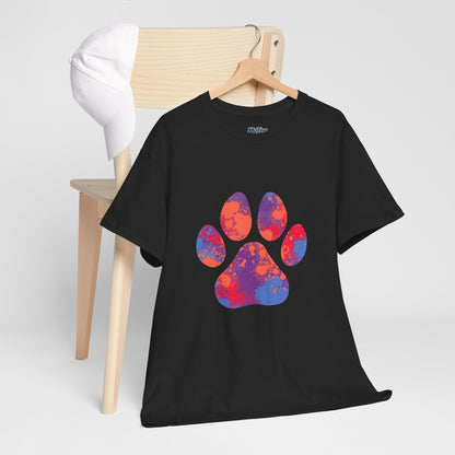 Vibrant Dog Paw Print Cotton T-Shirt