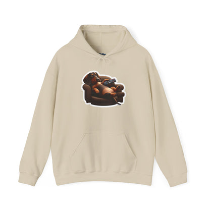Dachshund TV Boss Unisex Hoodie– Funny Wiener Dog Relax Tee