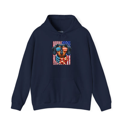 Patriotic Dachshund Dog Flag Shades Unisex Hoodie
