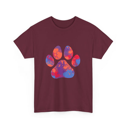 Vibrant Dog Paw Print Cotton T-Shirt