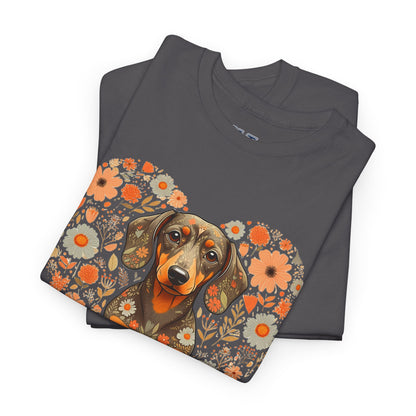 Dachshund Love Unisex T-Shirt – Adorable Floral Heart Dog Tee
