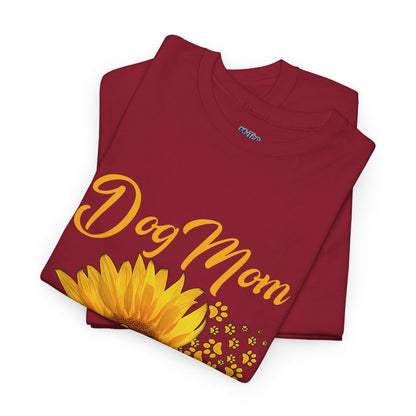 Dog Mom Sunflower Paw Cotton T-Shirt