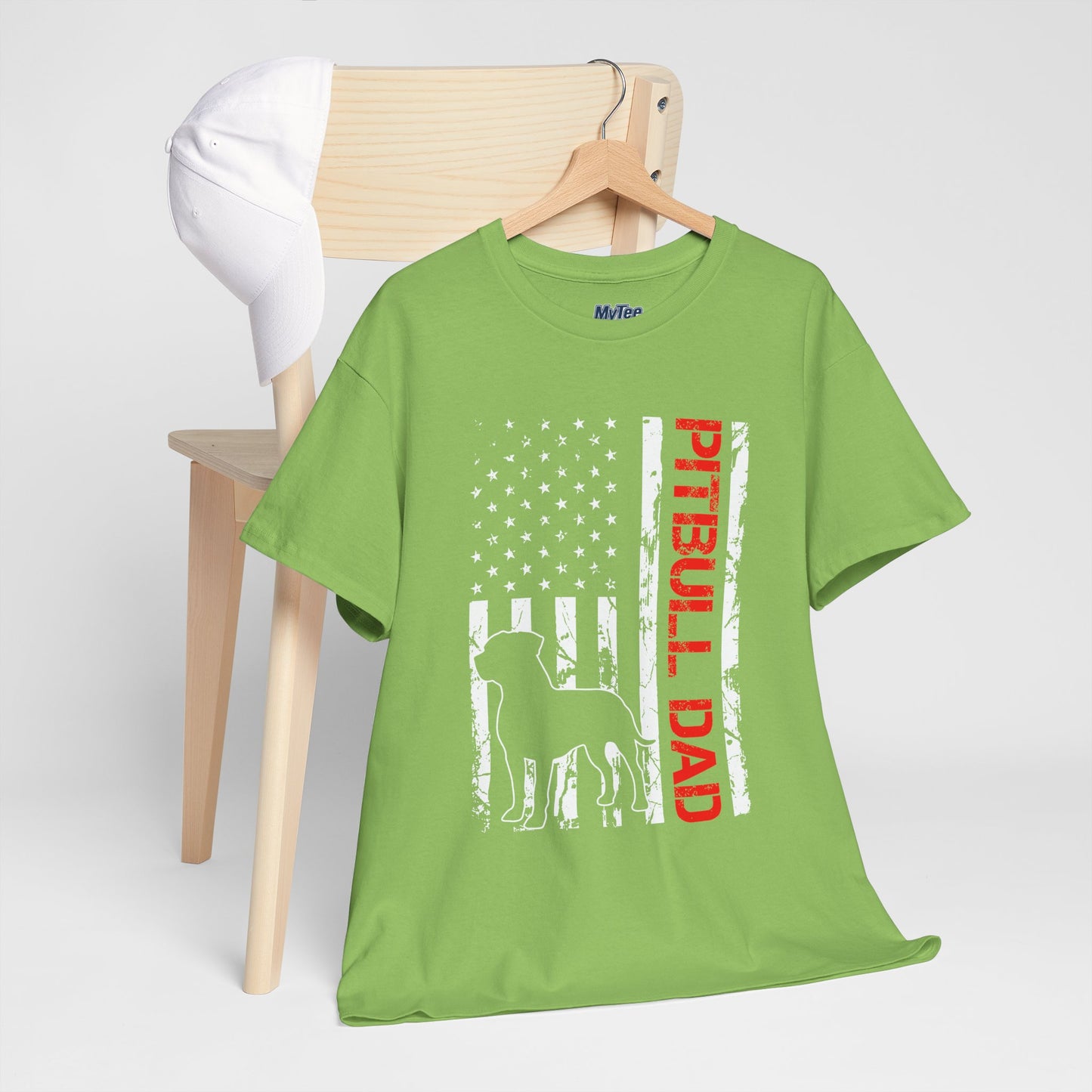 Patriotic Pitbull Dad Heavy Cotton T-Shirt | Father's Day Gift