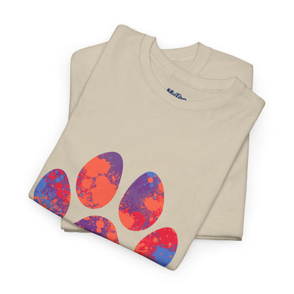 Vibrant Dog Paw Print Cotton T-Shirt