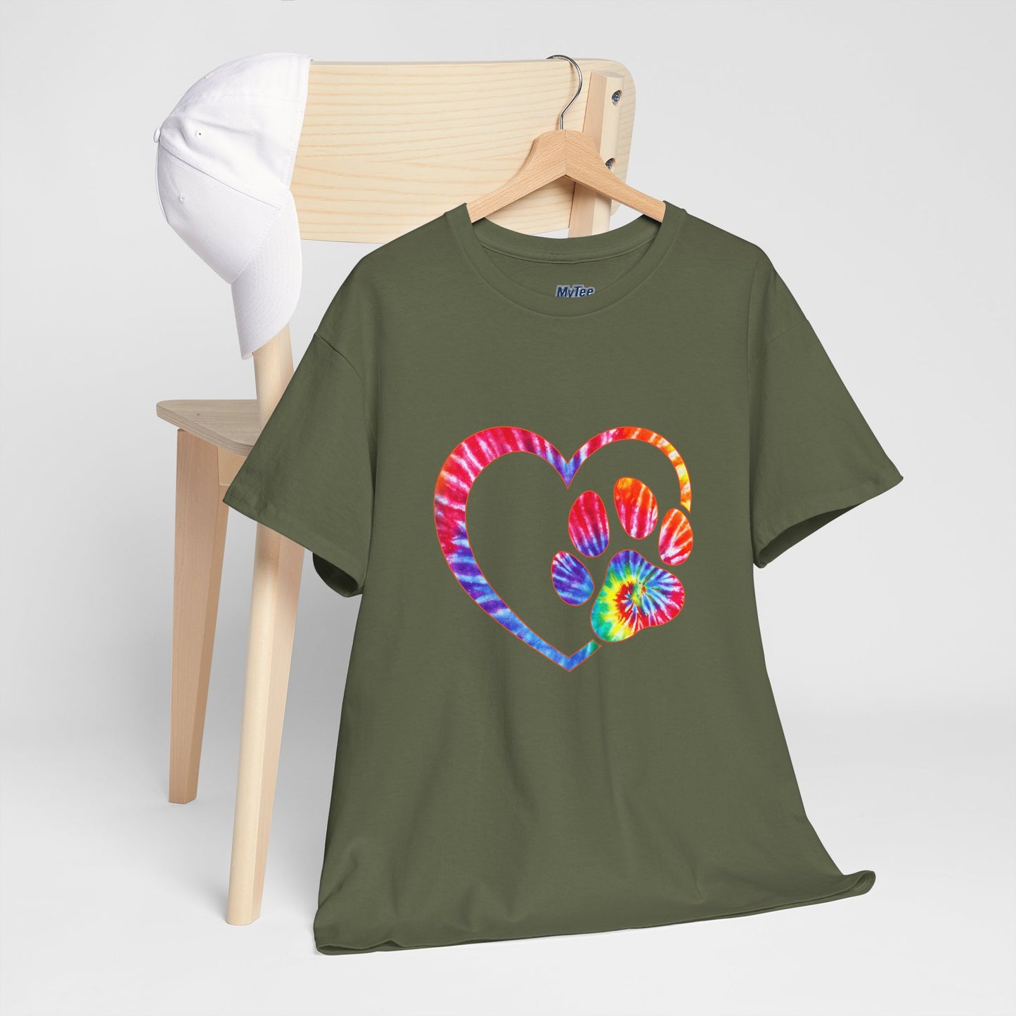 Paw Heart Rainbow Tie-Dye Dog Lover Cotton T-Shirt