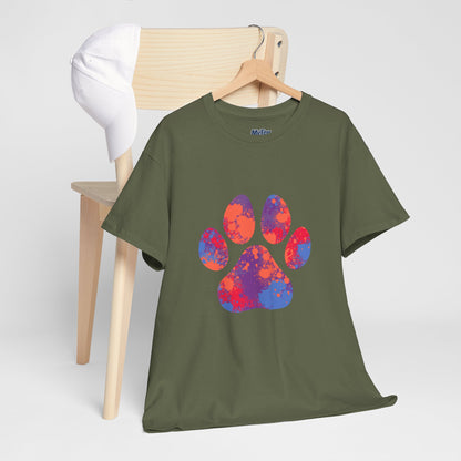 Vibrant Dog Paw Print Cotton T-Shirt