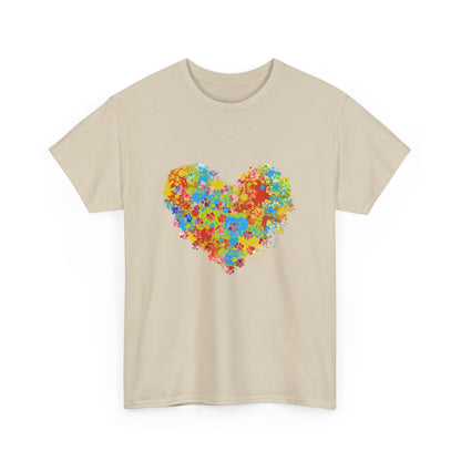 Colorful Paw Print Heart Cotton T-Shirt - Perfect for Dog Lovers